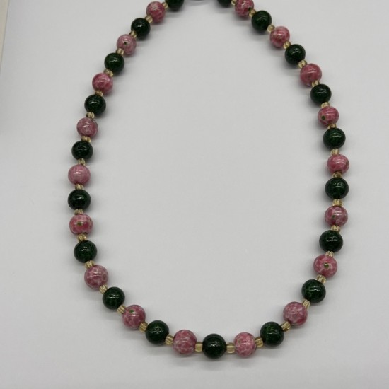 Vintage Green Pink Glass Beaded Necklace Vintage Green Pink Glass Beaded Necklace