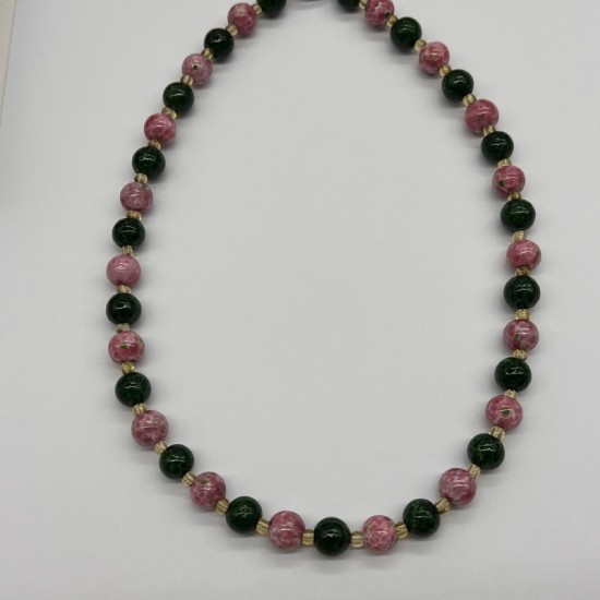 Vintage Green Pink Glass Beaded Necklace Vintage Green Pink Glass Beaded Necklace