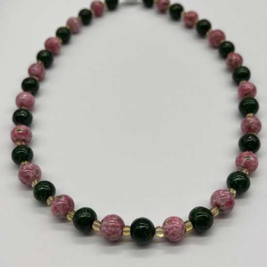 Vintage Green Pink Glass Beaded Necklace Vintage Green Pink Glass Beaded Necklace