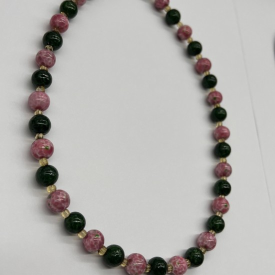 Vintage Green Pink Glass Beaded Necklace Vintage Green Pink Glass Beaded Necklace
