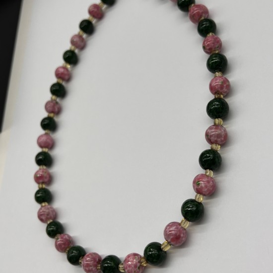 Vintage Green Pink Glass Beaded Necklace Vintage Green Pink Glass Beaded Necklace
